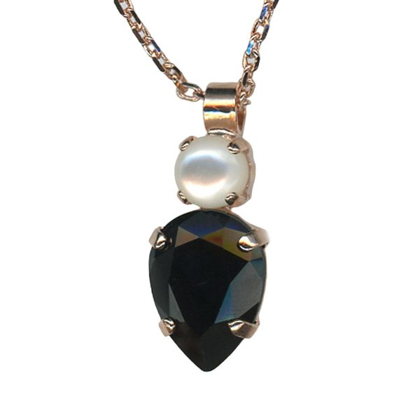 Necklace Pendant by Mariana Woman Elegant White Shell Mineral and Jet Swarovski Crystals