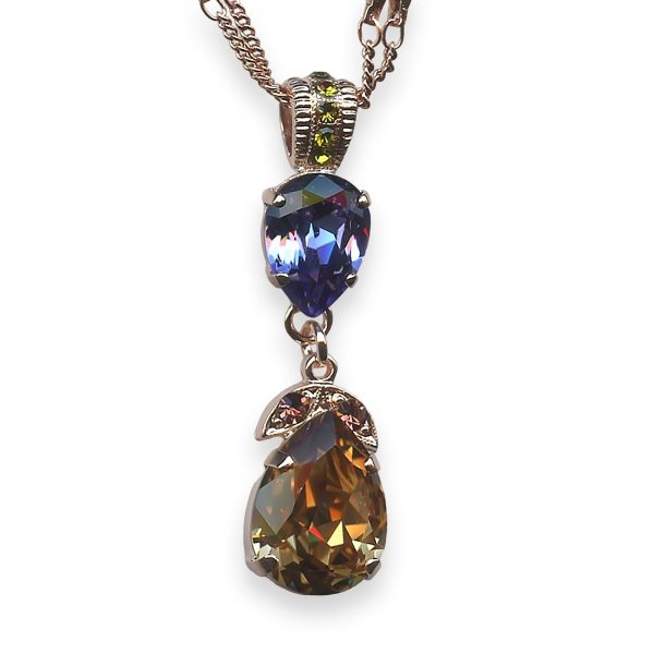 Necklace Pendant by Mariana Penelope Coll. Shimmering Tanzanite, Olivine & Lt Colorado Topaz Austrian Crystal
