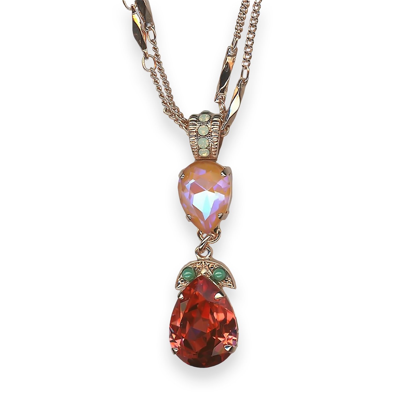 N-5032-4-1120-RG (1) Necklace Pendant by Mariana Boloria Dia Coll. Glitzy Sun Kissed Sunset, Chrysolite Opal & Rose Peach Austrian Crystal - Image 1