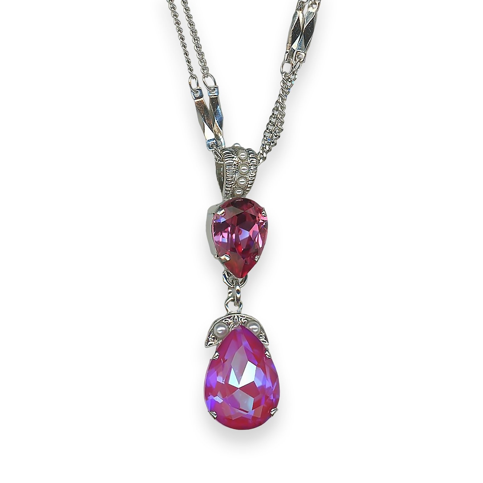 N-5032-4-1166-SP (1) Necklace Pendant by Mariana Roxanne Coll. Beautiful Sun Kissed Blush, Fuchsia & Pearl Austrian Crystal - Image 1