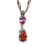 Necklace Pendant by Mariana Woman Glitzy Pink and Peach Swarovski Crystals