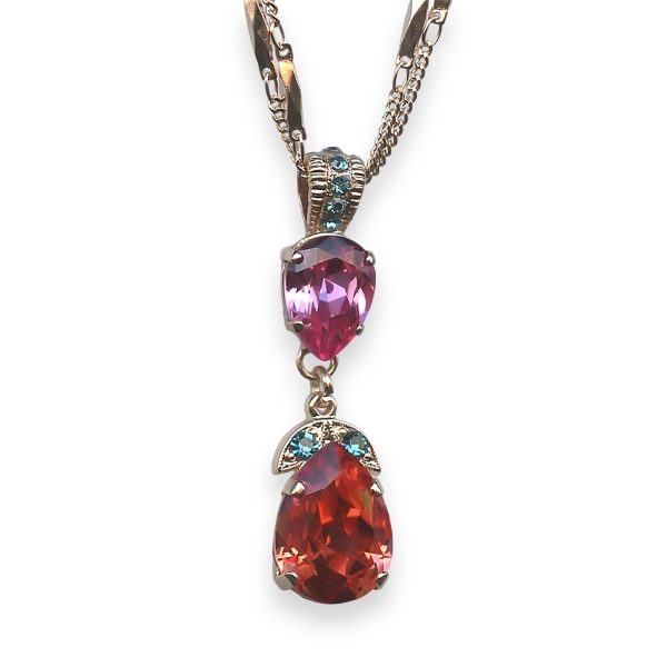 Necklace Pendant by Mariana Woman Glitzy Pink and Peach Swarovski Crystals