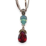 Necklace Pendant by Mariana Dynasty Coll. Sophisticated Red, Aurum, Indian Blue, & Pacific Opal Austrian Crystal - Image 2