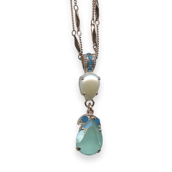 Necklace Pendant by Mariana My Treasures Coll. Elegant Pearl, Matt Mint Green, & Caribbean Blue Opal Austrian Crystal
