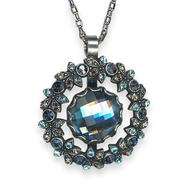 Necklace Pendant by Mariana Frost Coll. Gorgeous Montana, Aqua, & Dark Grey Austrian Crystals