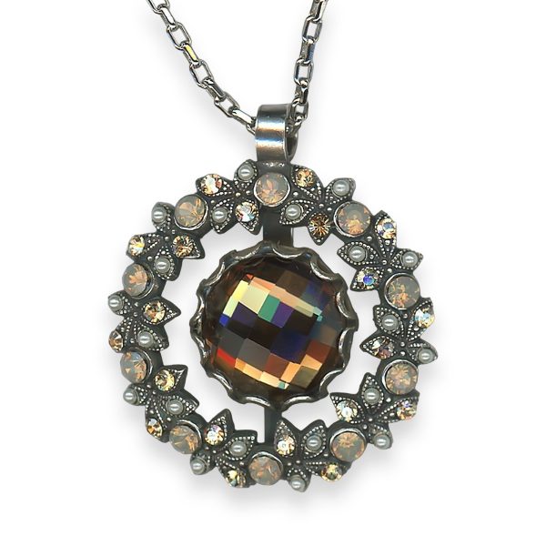 Necklace Pendant by Mariana Woman Golden Shadow and Opal Swarovski Crystals