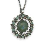 Necklace Pendant by Mariana Evergreen Coll. Elegant Jade Olive Mineral, Chrysolite Opal, Pacific Opal, & Rose Gold Austrian Crystals - Image 2