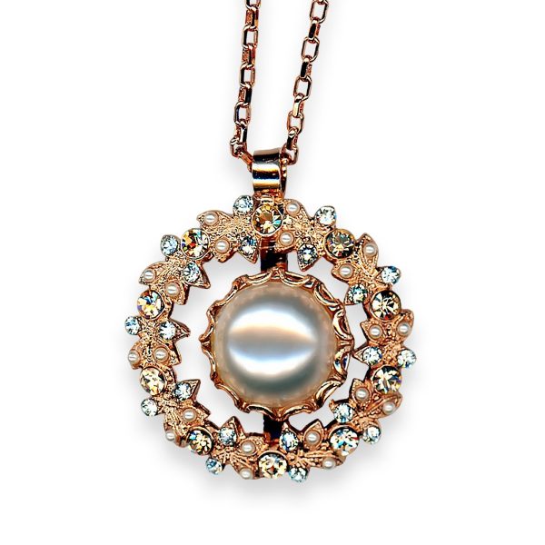 Necklace Pendant by Mariana Woman Elegant Pearl and Golden Swarovski Crystals