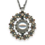 Necklace Pendant By Mariana Woman Pearl Mineral and Topaz Swarovski Crystals - Image 3