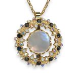 Necklace Pendant by Mariana Peace Coll. Exquisite White Shell Mineral, Jet, White Opal, & AB Austrian Crystals - Image 3
