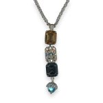 Necklace Pendant by Mariana Twist and Shout Coll. Shimmering AB, Lt Turq, Lt Topaz, & Black Diamond Austrian Crystals