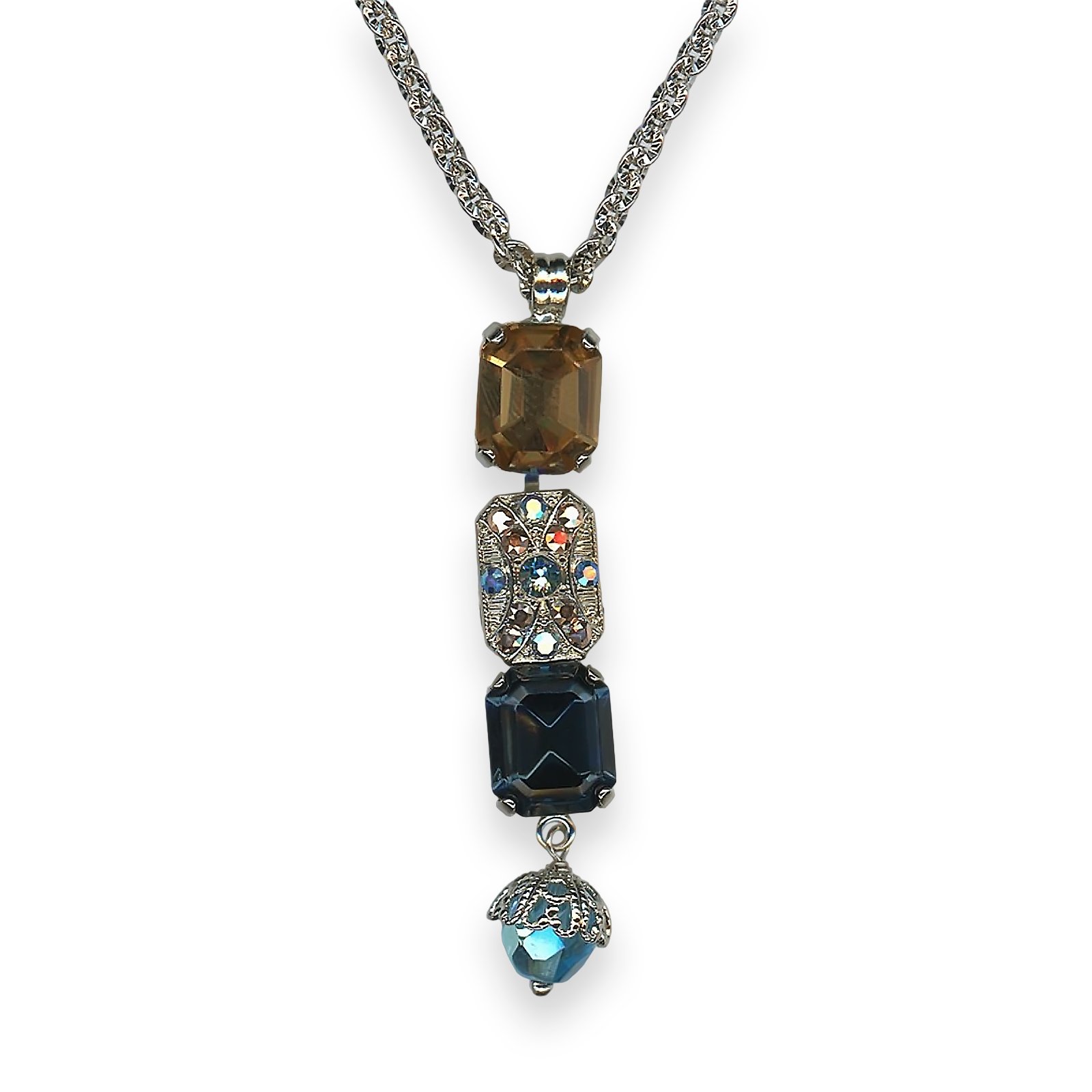 N-5040-9-1008-RO (1) Necklace Pendant by Mariana Twist and Shout Coll. Shimmering AB, Lt Turq, Lt Topaz, & Black Diamond Austrian Crystals - Image 1