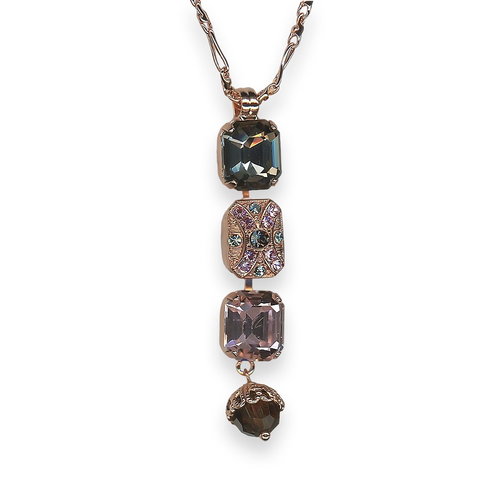 N-5040-9-1083-RG (1) Necklace Pendant by Mariana Madagascar Coll. Lovely Lt Rose & Black Diamond Austrian Crystals - Image 1