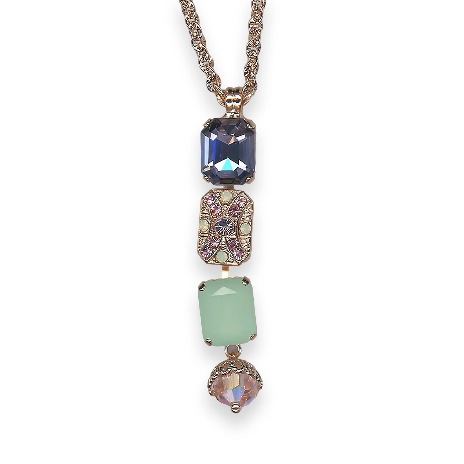 N-5040-9-1910-RG (1) Necklace Pendant By Mariana Woman Adorable Amethyst and Chrysolite Opal Swarovski Crystals - Image 1