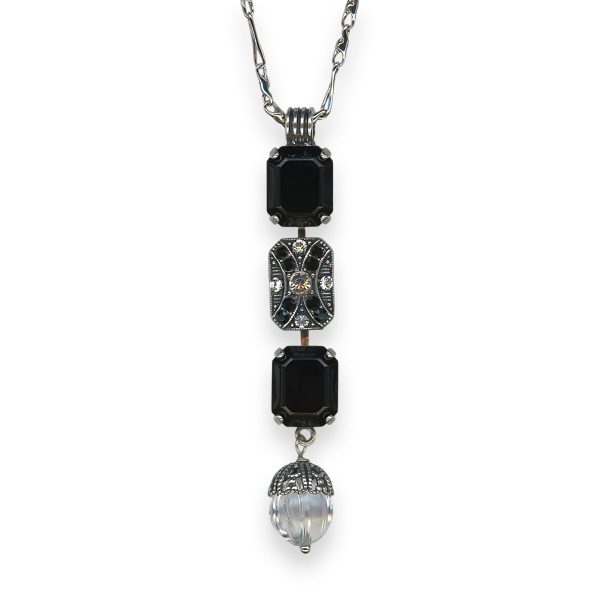 Necklace Pendant by Mariana Checkmate Coll. Sophisticated Jet Black & Clear Austrian Crystals
