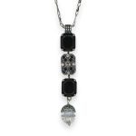 Necklace Pendant by Mariana Checkmate Coll. Sophisticated Jet Black & Clear Austrian Crystals - Image 3
