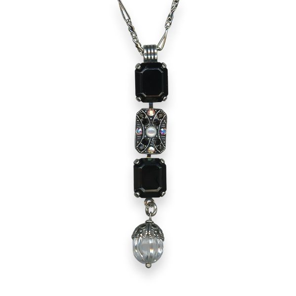 Necklace Pendant by Mariana Peace Coll. Elegant Jet Black, Clear, White Shell, & AB Austrian Crystals