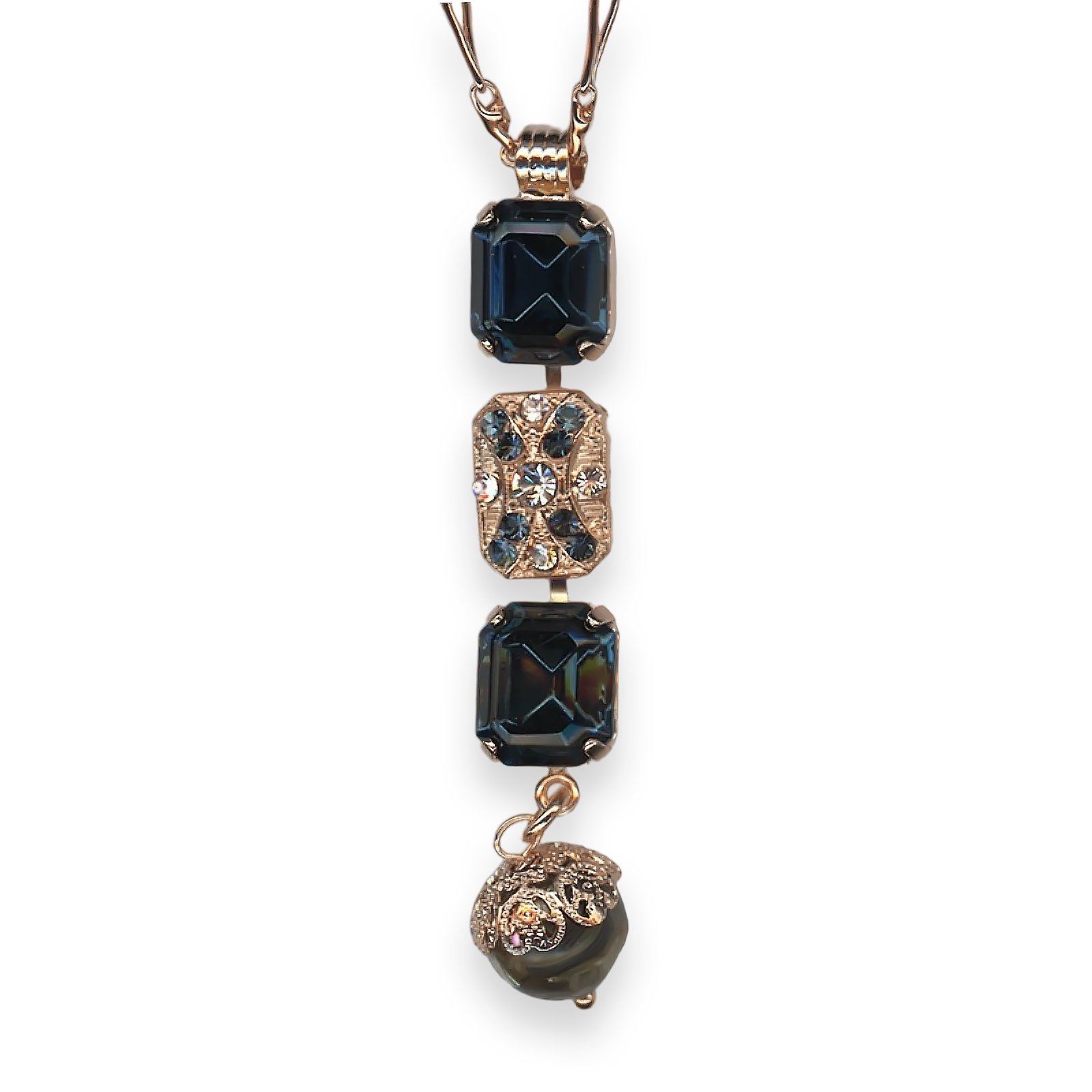 N-5040-9-M2142-RG (1) Necklace Pendant by Mariana Spring 2019 Coll. Exquisite Riverstone Mineral, Montana Blue & Clear Austrian Crystals - Image 1
