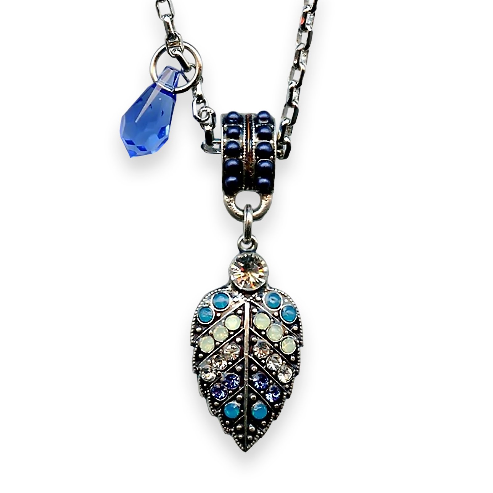 N-5042-3-1041-SP (1) Necklace Pendant by Mariana Zhang Coll. Elegant Caribbean Blue Opal, Royal Blue, Lt Peach, & Chrysolite Opal Austrian Crystal - Image 1