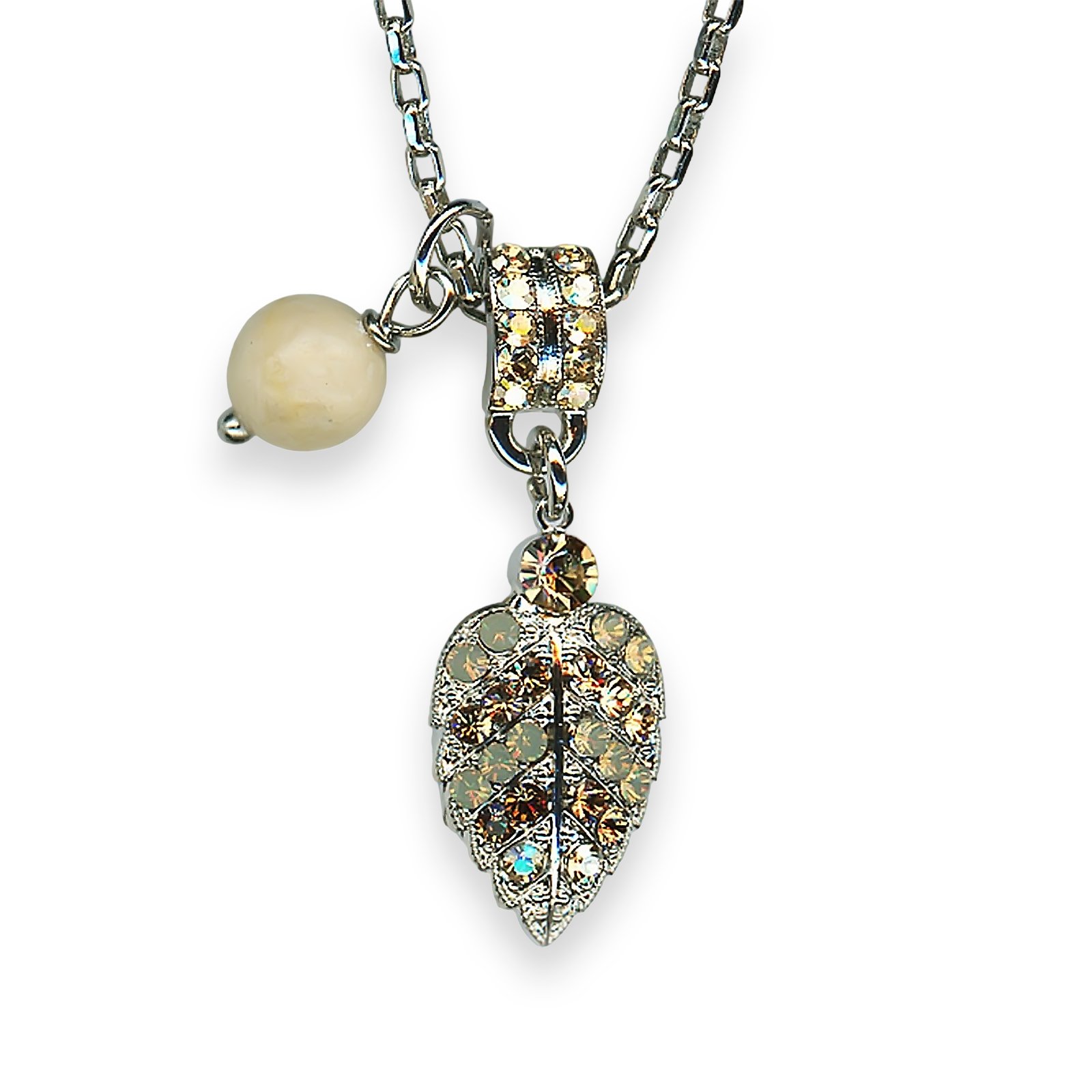 N-5042-3-M7351-SP (1) Necklace Pendant by Mariana My Treasures Coll. Timeless Riverstone Mineral, Chrysolite Opal & Golden Shadow Austrian Crystal - Image 1