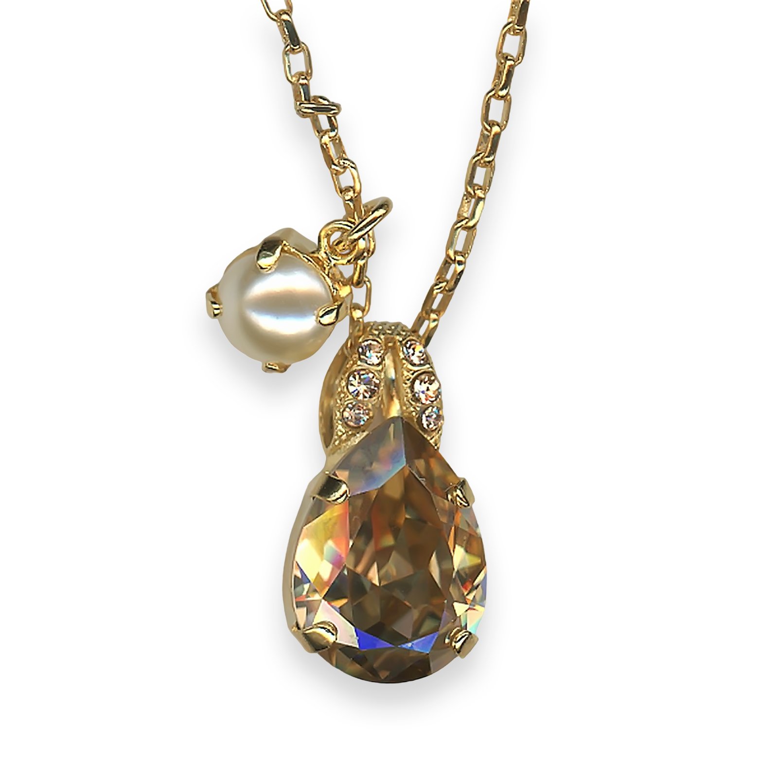 N-5044-40-1144-YG (1) Necklace Pendant by Mariana Meet Me in Marseille Coll. Elegant Pearl, Lt Peach & Golden Shadow Austrian Crystal - Image 1