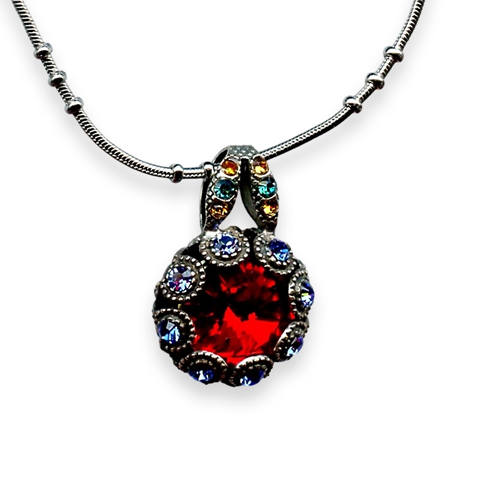 N-5070-1037-SP (1) Necklace Pendant by Mariana Fantasy Coll. Sophisticated Siam, Sapphire, Topaz, & Blue Zircon Austrian Crystals - Image 1