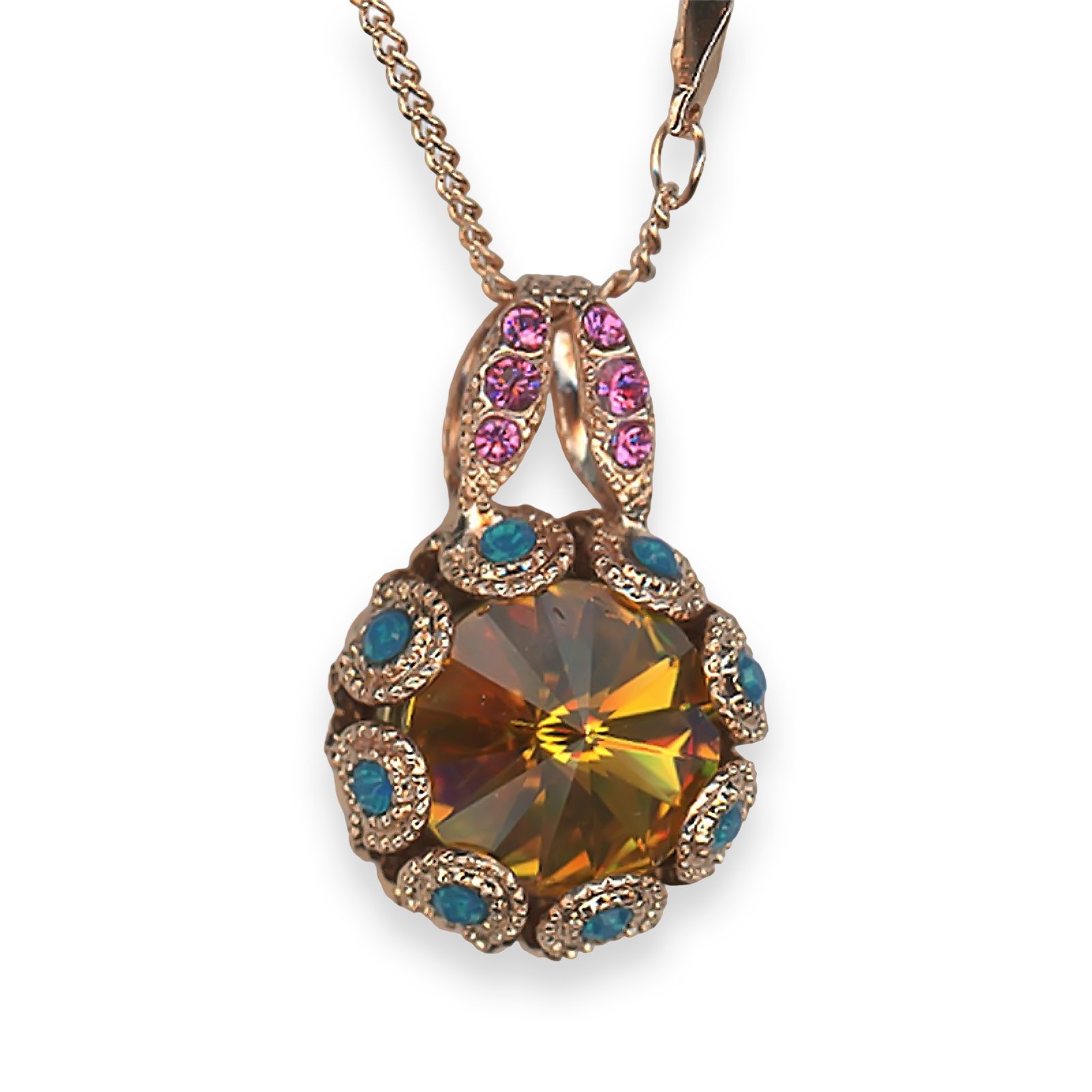 N-5070-1086-RG (1) Necklace Pendant by Mariana Selene Coll. Exquisite Topaz, Caribbean Blue, & Rose Austrian Crystals - Image 1