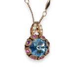 Necklace Pendant By Mariana Woman Lovely Turquoise and Rose Swarovski Crystals - Image 3