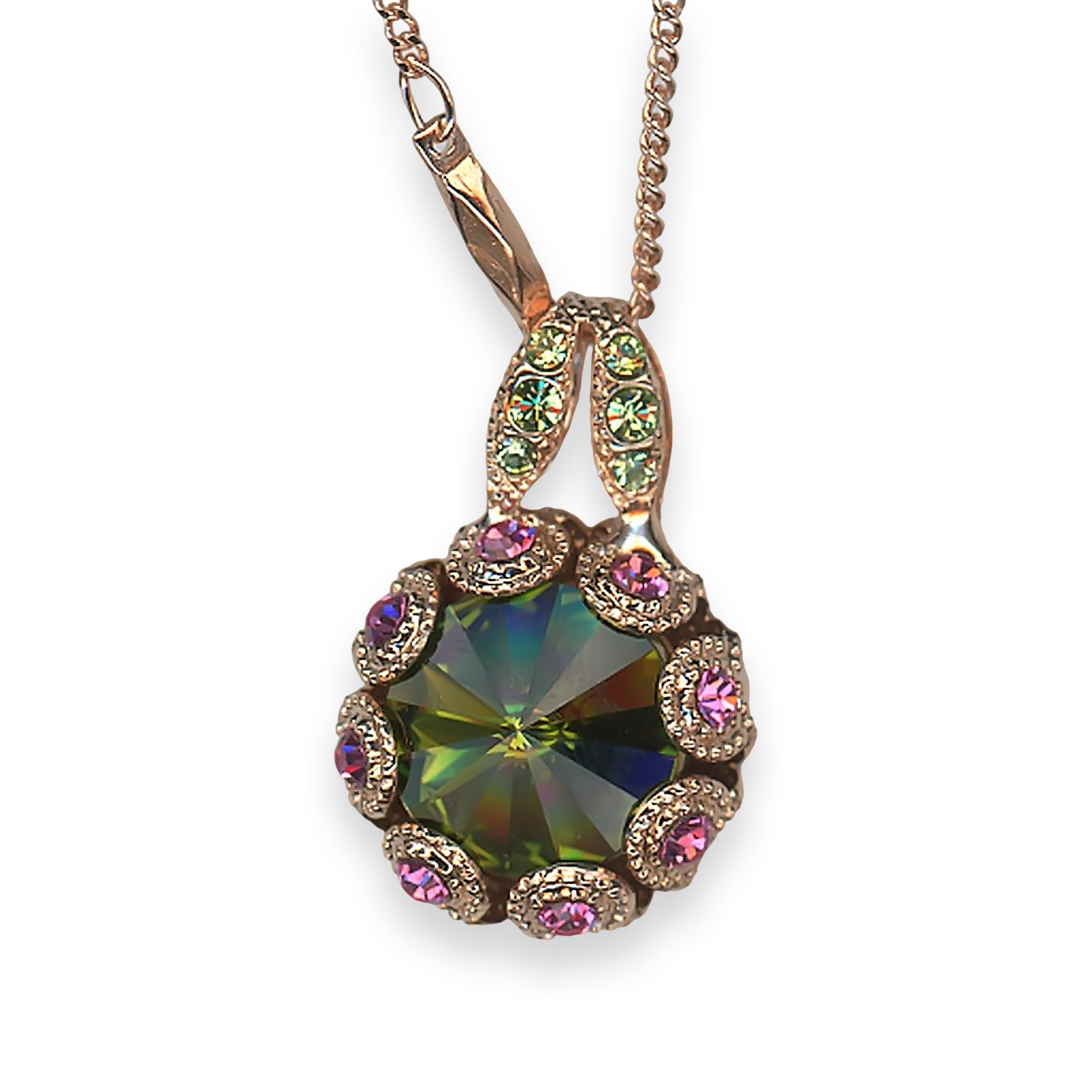 N-5070-142-RG (1) Necklace Pendant By Mariana Woman Charming Olivine and Rose Swarovski Crystals - Image 1