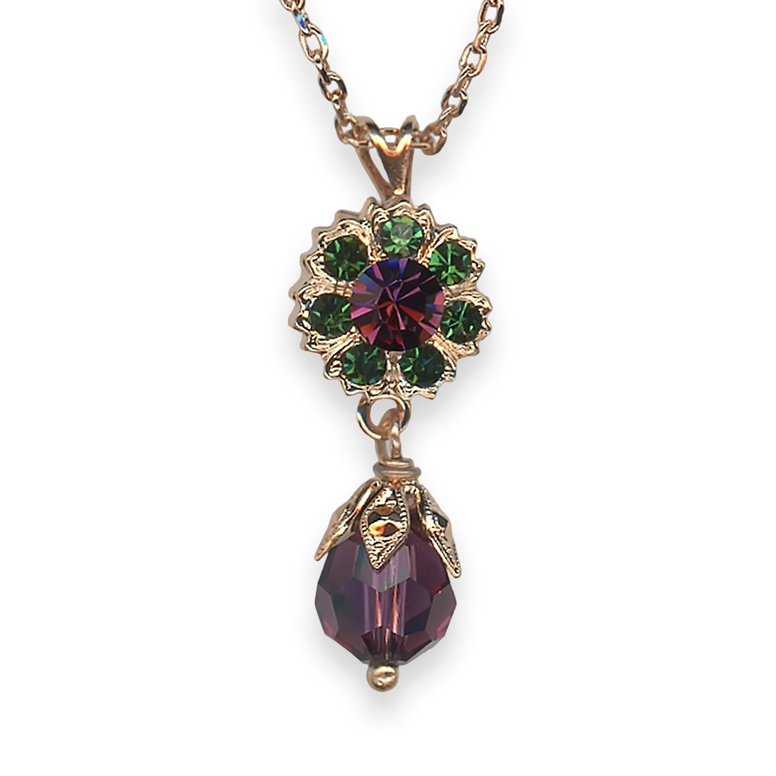 N-5074-2-1048-RG (1) Necklace Pendant by Mariana Tigris Coll. Glamorous Forest Green & Purple Austrian Crystals - Image 1