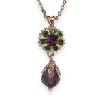 Necklace Pendant by Mariana Tigris Coll. Glamorous Forest Green & Purple Austrian Crystals - Image 2