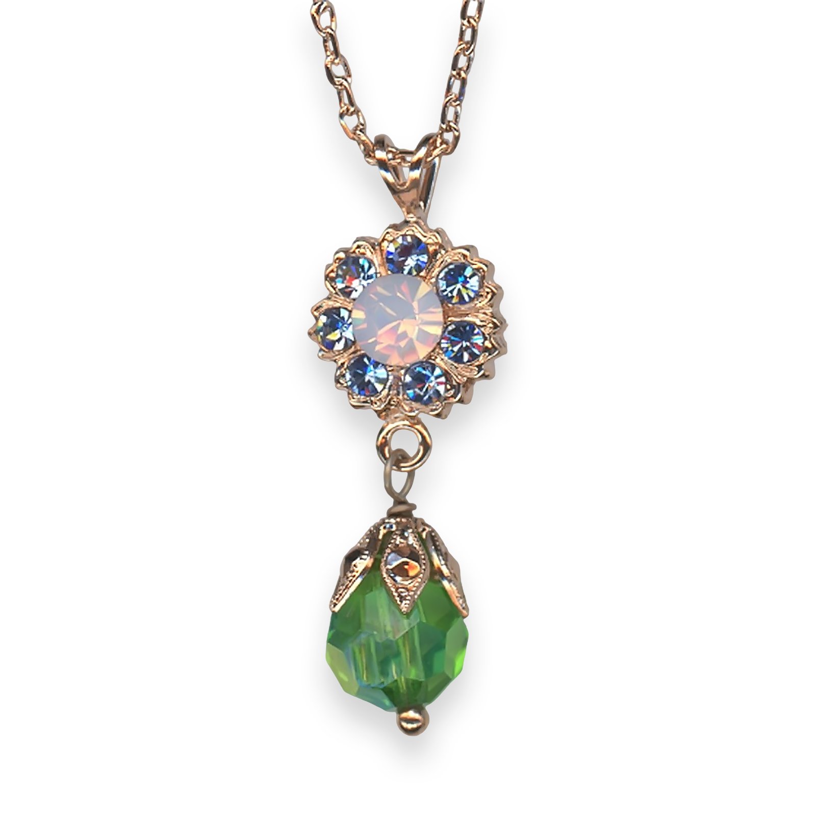 N-5074-2-1067-RG (1) Necklace Pendant by Mariana California Dreaming Coll. Adorable Lt Sapphire, Rose Opal, & Peridot Austrian Crystals - Image 1