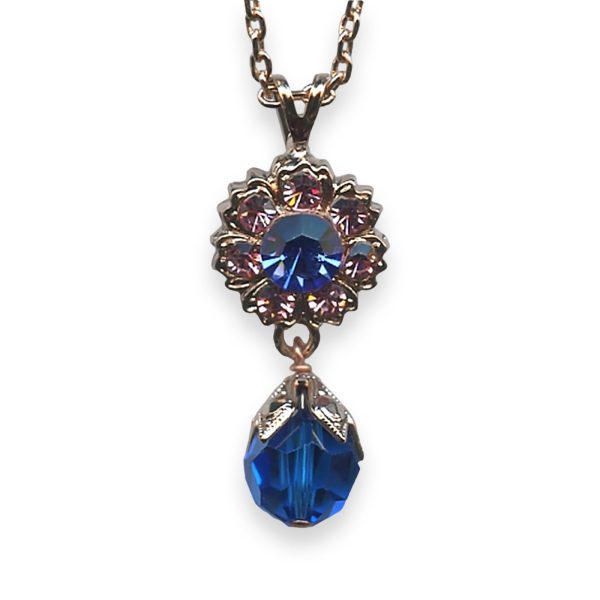 Necklace Pendant by Mariana Kiss From A Rose Coll. Gorgeous Capri Blue & Lt Rose Austrian Crystals