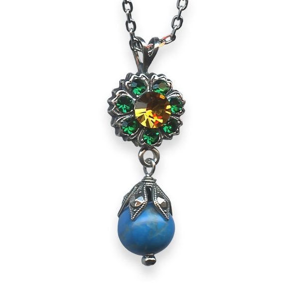 Necklace Pendant by Mariana Selene Coll. Fab Floral Emerald, Topaz, & Turq Austrian Crystals