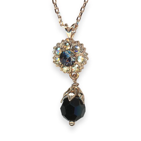 Necklace Pendant by Mariana Adeline Coll. Elegant Morion, Jet Black, & Golden Shadow Austrian Crystals