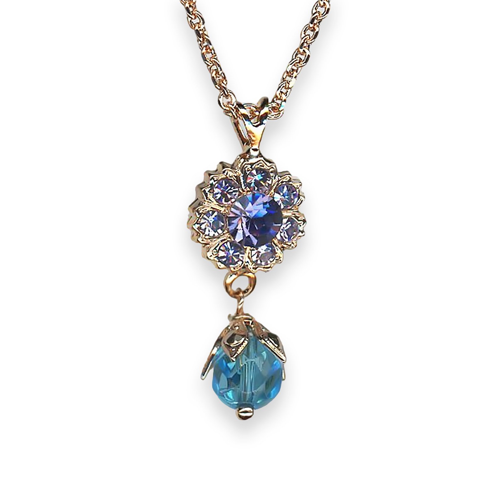 N-5074-2-1152-RG (1) Necklace Pendant by Mariana Woman Tanzanite and Aquamarine Swarovski Crystals - Image 1