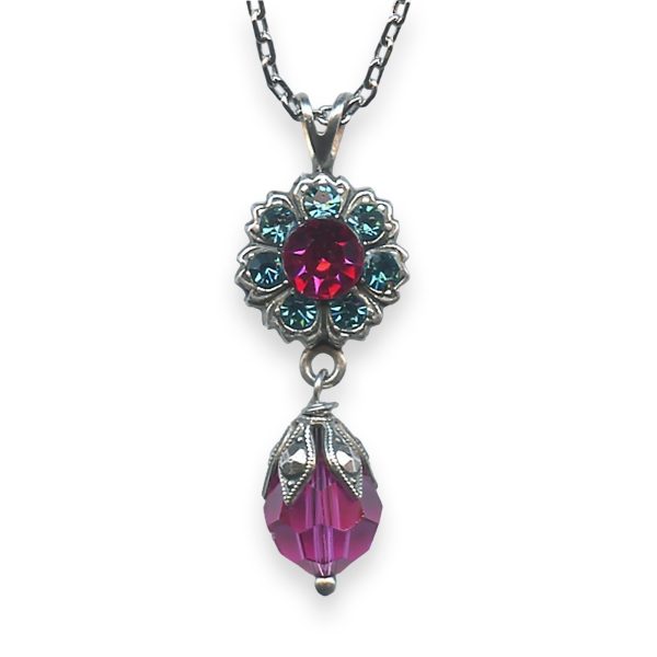 Necklace Pendant by Mariana Sorbet Coll. Beautiful Indian Pink & Blue Zircon Austrian Crystals