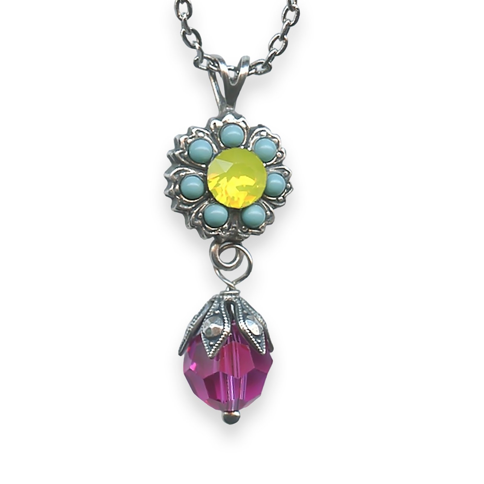 N-5074-2-333-1-SP (1) Necklace Pendant by Mariana Cuba Coll. Sassy Yellow Opal, Turq, & Fuchsia Austrian Crystals - Image 1