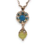 Necklace Pendant by Mariana Kokomo Coll. Charming Yellow Jasper Mineral, Caribbean Blue, & Luminous Green Austrian Crystals