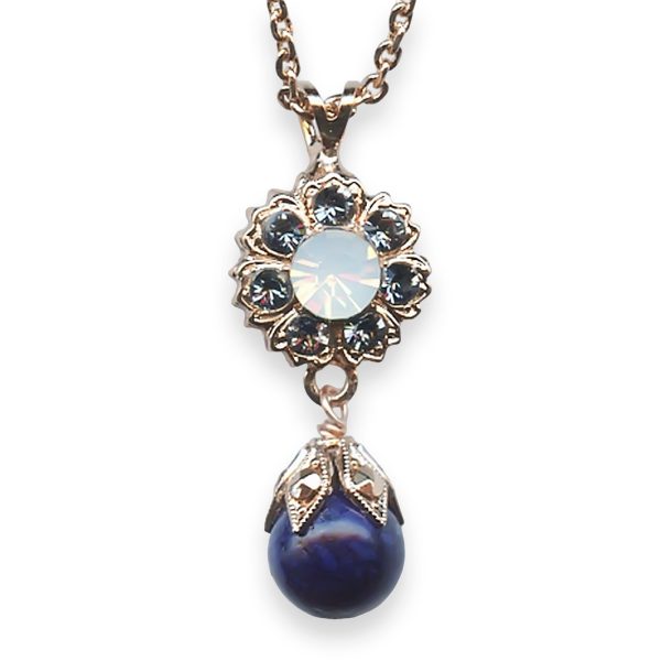 Necklace Pendant by Mariana Mood Indigo Coll. Lapis Lazuli Mineral, Montana Blue & White Opal Austrian Crystals