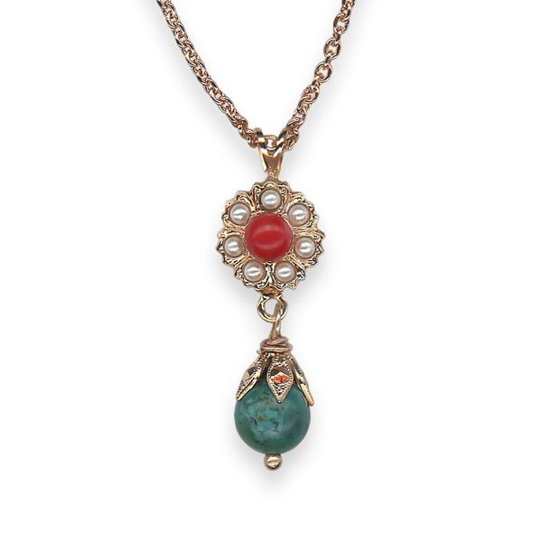 Necklace Pendant by Mariana Happiness Joy Of Life Coll. Beautiful Turq Mineral, Pearl & Red Coral Austrian Crystals