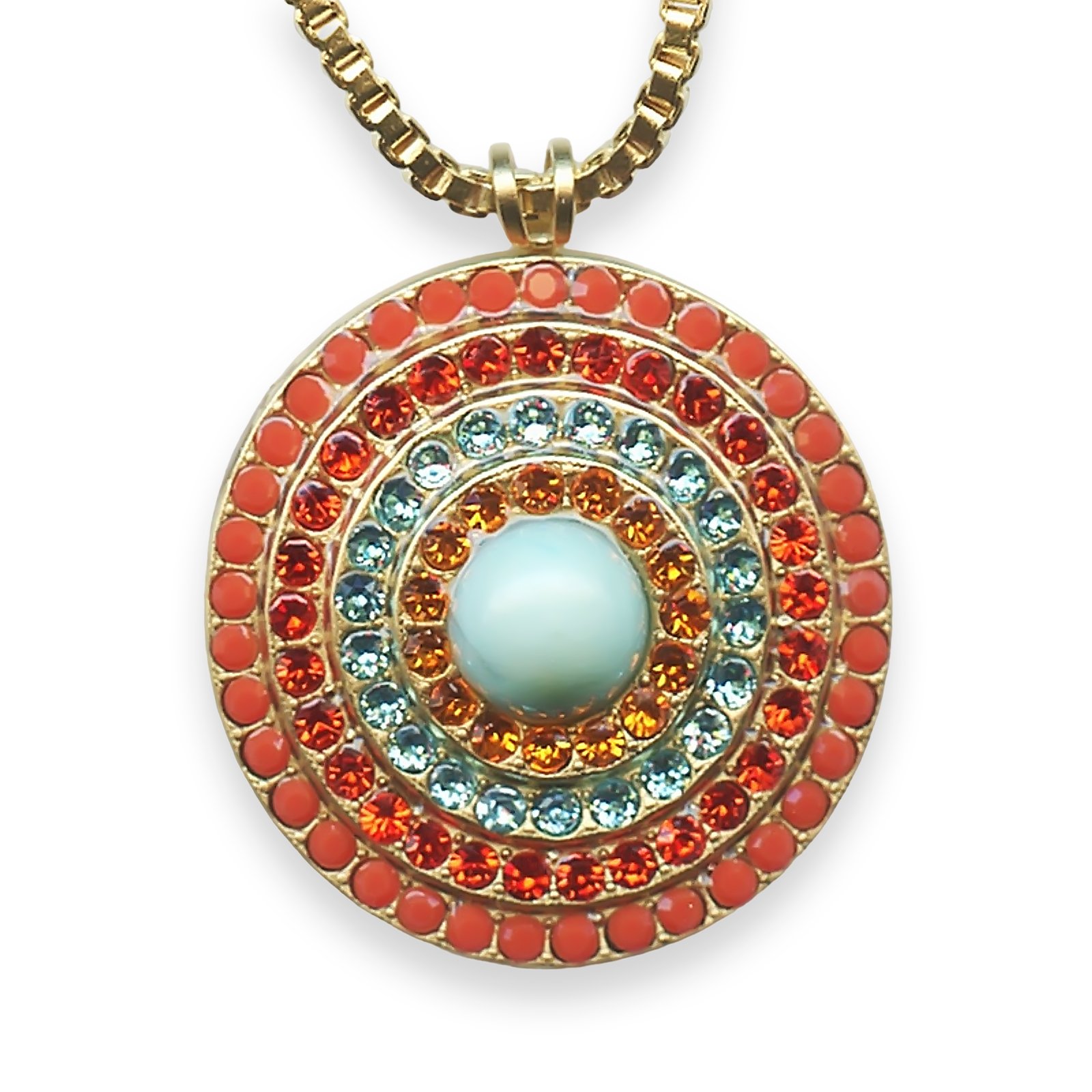 N-5078L-1079-YG (1) Necklace Pendant by Mariana Serengeti Coll. Sassy Coral, Hyacinth, Lt Turq, Sun, & Turq Austrian Crystals - Image 1