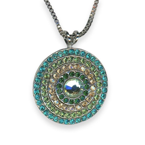 Necklace Pendant by Mariana Circle Of Life Coll. Adorable Teal. Fern Green, Golden Shadow, Emerald, & Sun Kissed Peridot Austrian Crystals