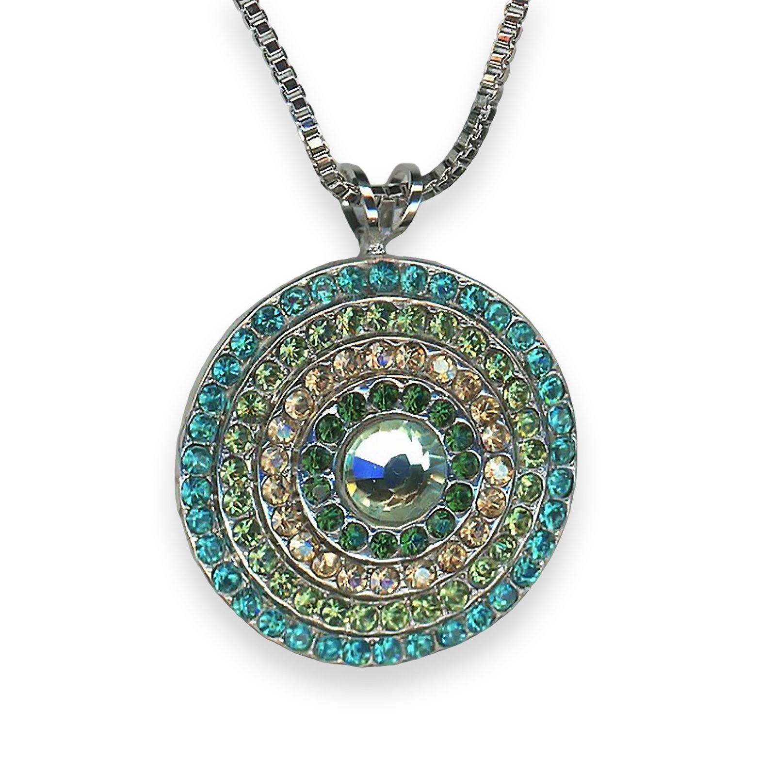 N-5078L-1167-RO (1) Necklace Pendant by Mariana Circle Of Life Coll. Adorable Teal. Fern Green, Golden Shadow, Emerald, & Sun Kissed Peridot Austrian Crystals - Image 1