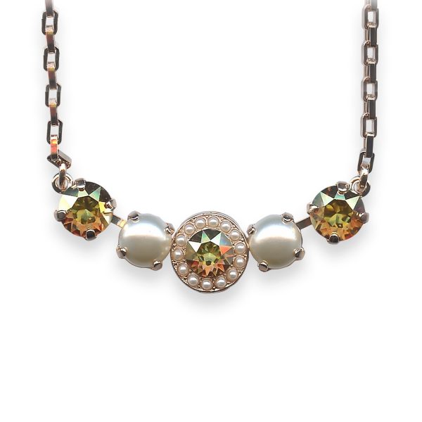 Necklace Pendant by Mariana Aurora Coll. Elegant Cream Pearl & Golden Shadow Austrian Crystals