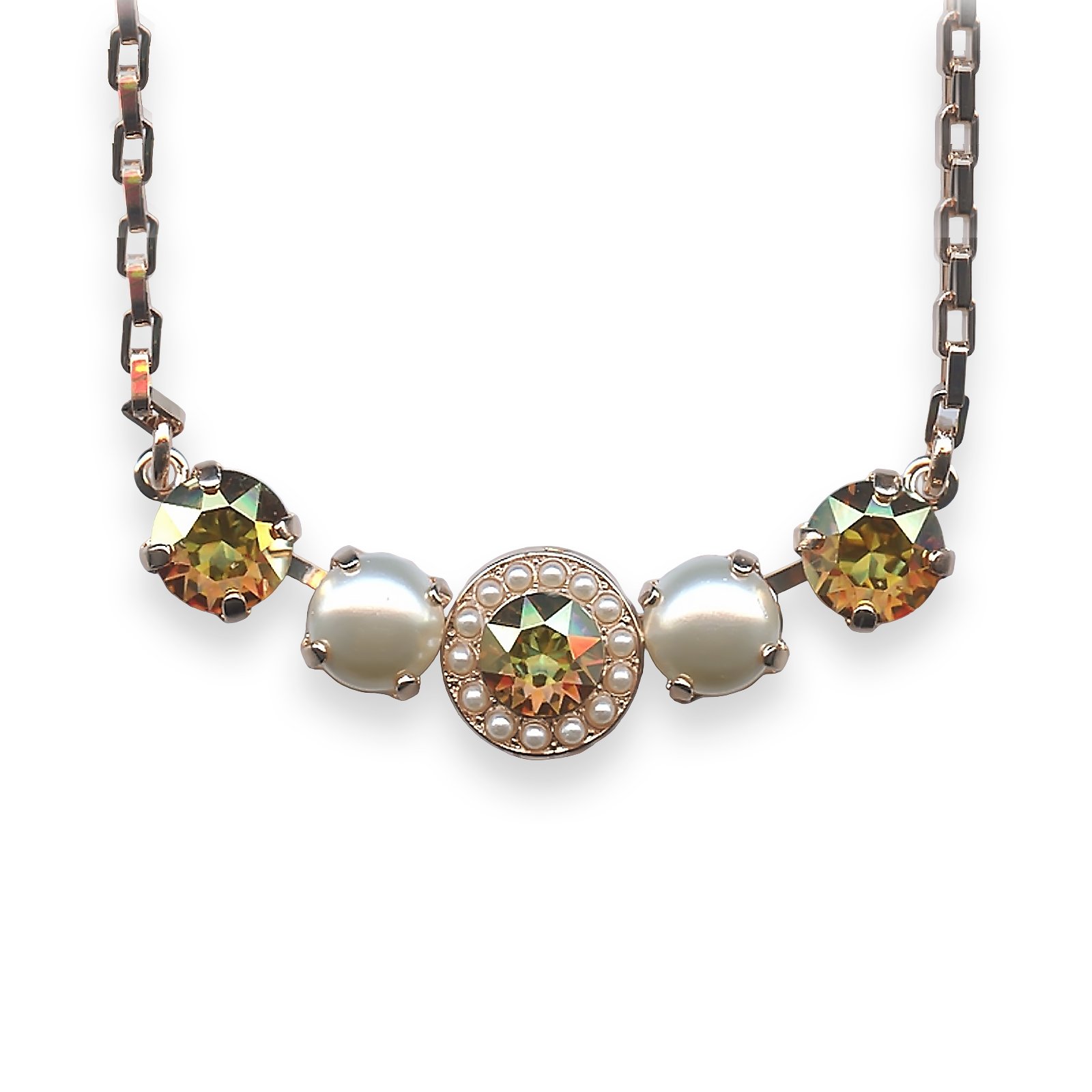 N-5084-1093-RG (1) Necklace Pendant by Mariana Aurora Coll. Elegant Cream Pearl & Golden Shadow Austrian Crystals - Image 1