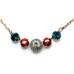 Necklace Pendant By Mariana Woman Adorable Blue Zircon and Red Swarovski Crystals
