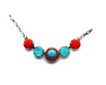Necklace Pendant By Mariana Woman Fab Blue Turquoise and Red Swarovski Crystals
