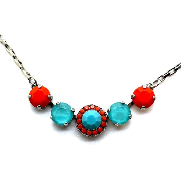 Necklace Pendant By Mariana Woman Fab Blue Turquoise and Red Swarovski Crystals