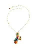Necklace Pendant By Mariana Hamsa Fuchsia and And Coral Swarovski Crystals - Image 4